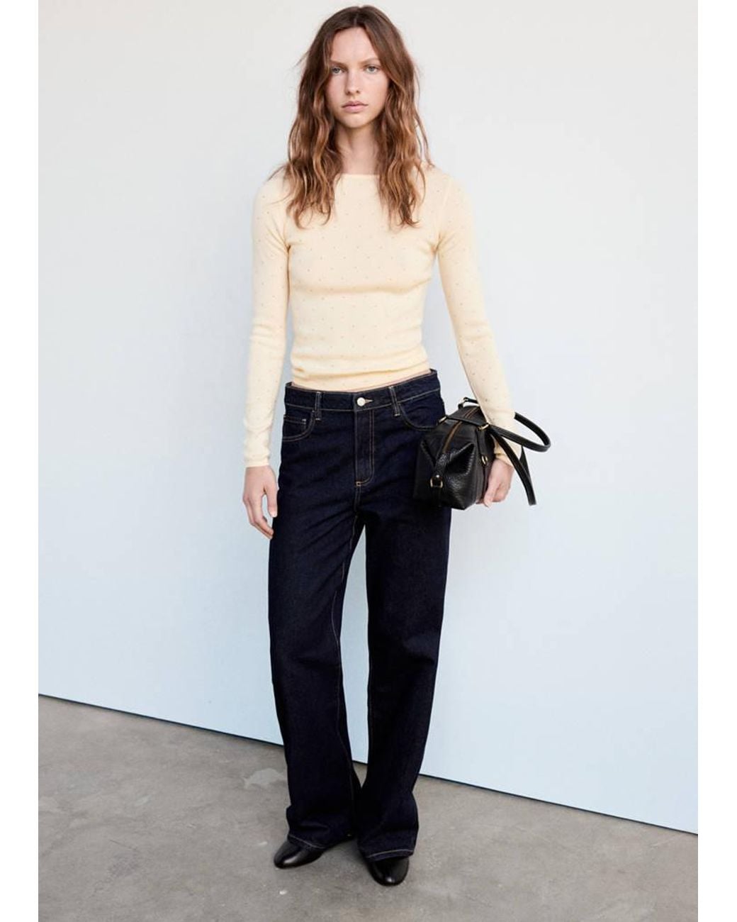 Mango White Fine-Knit Jumper With Studs