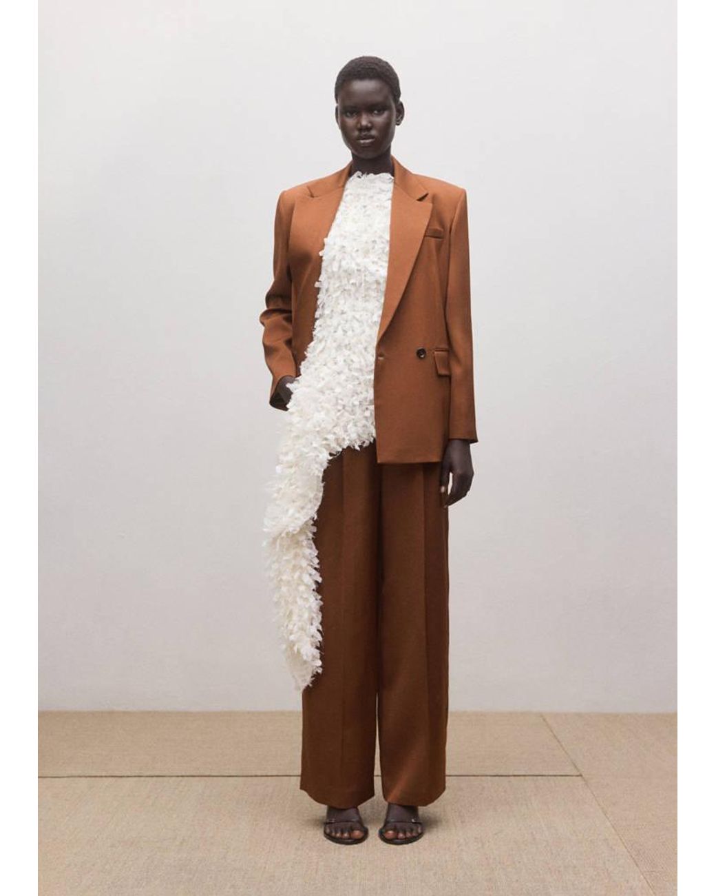 Mango Brown Straight Low-Rise Suit Trousers