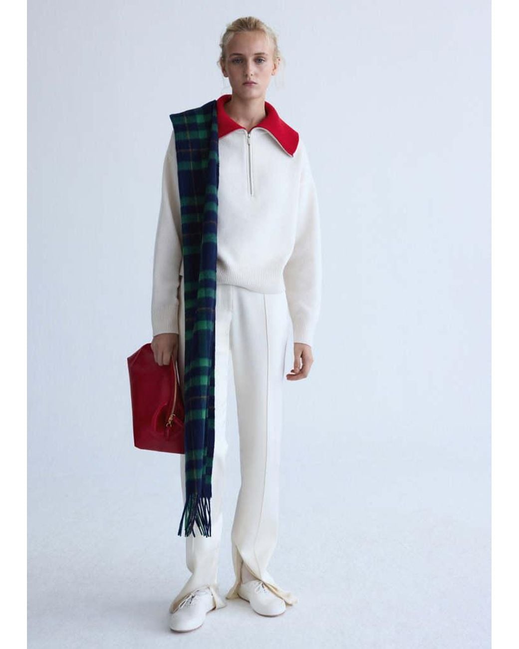 Mango White Wool Sweater With Contrast Collar