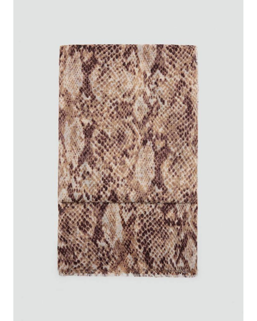 Mango Brown Printed Scarf With Frayed Finishes
