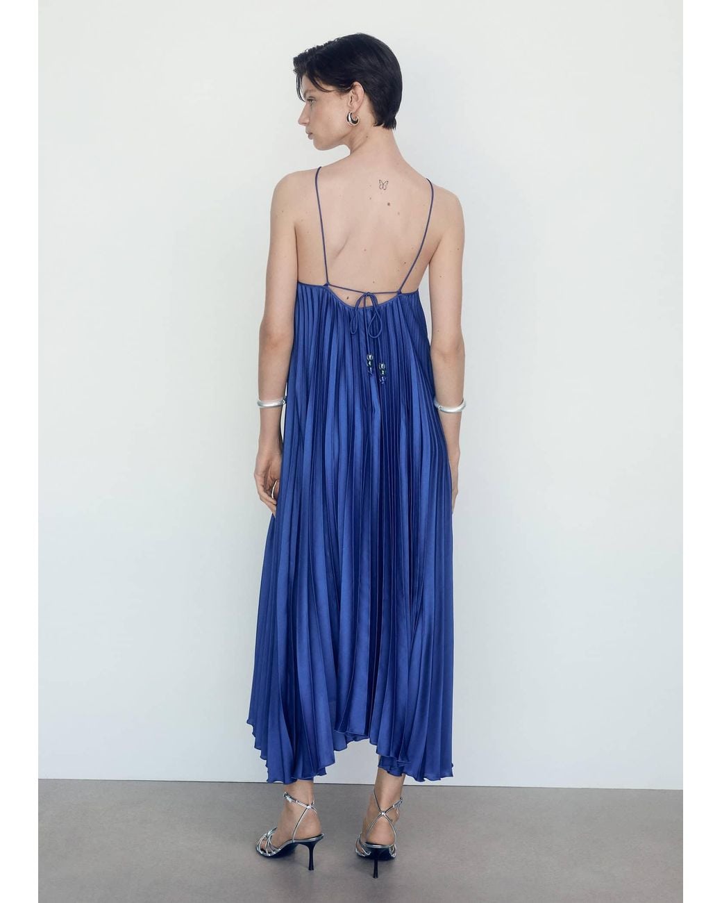 Mango Pleated Halter Neck Dress in Blue | Lyst UK
