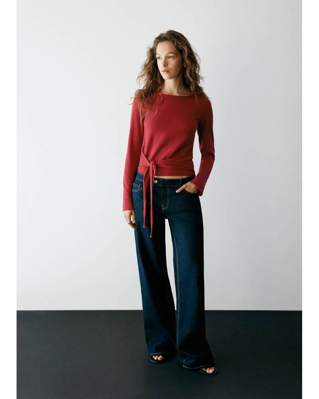 MANGO TEEN Red Knitted Jumper With Bow Detail