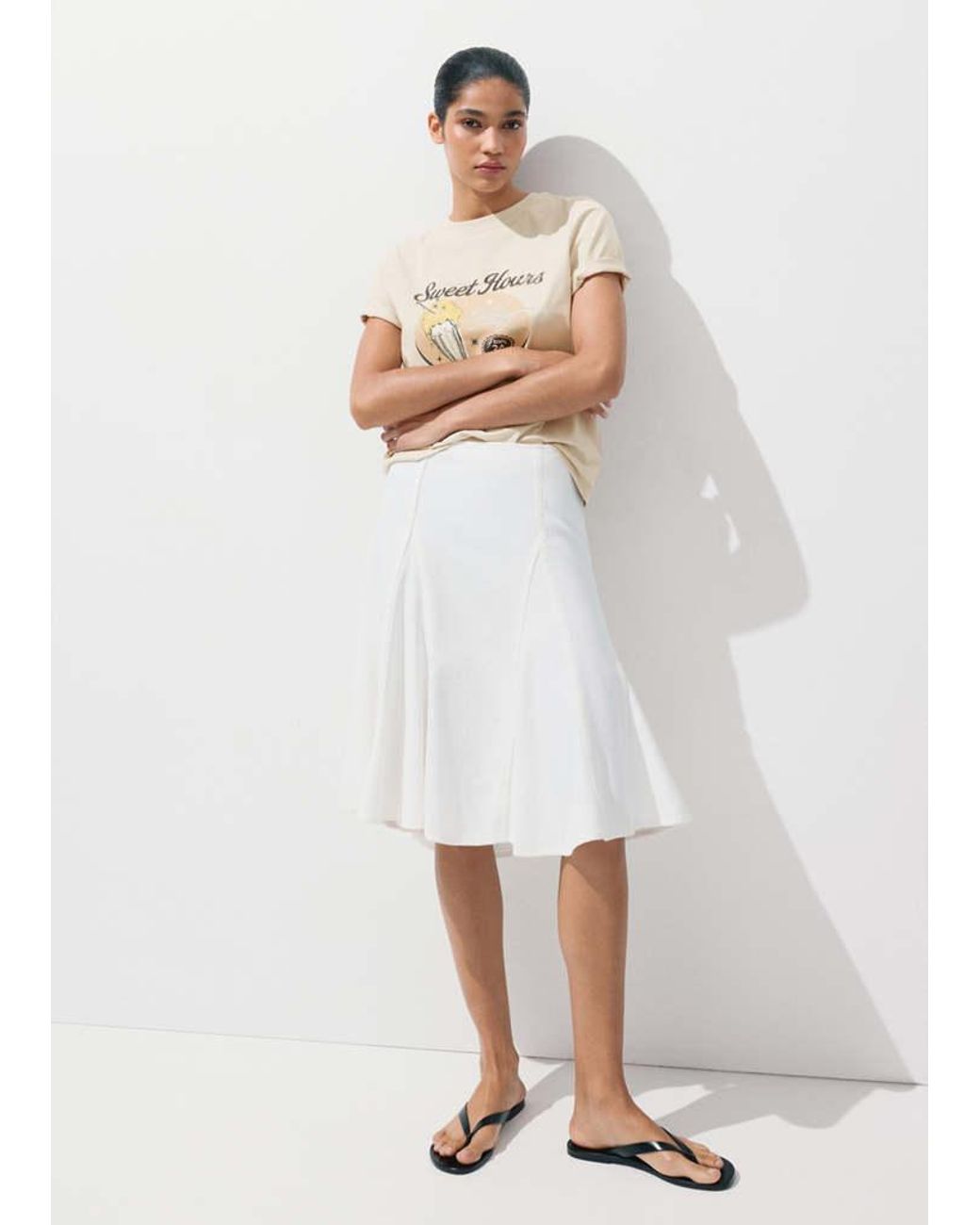 Mango White Printed Cotton-Blend T-Shirt