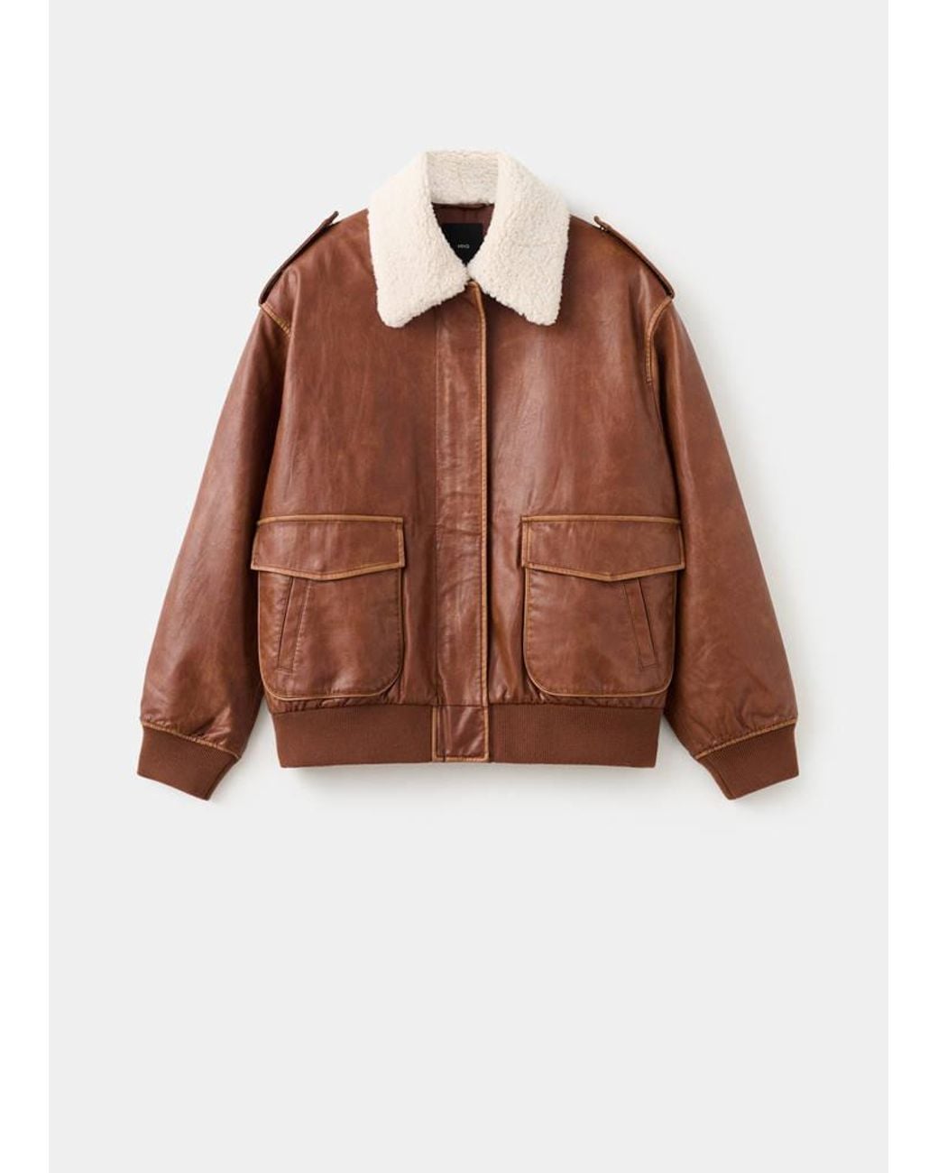 Mango Brown Oversized Jacket With Borg Collar