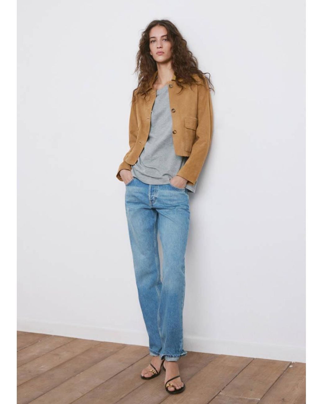 Mango Blue Chest-Pocket Suede Jacket