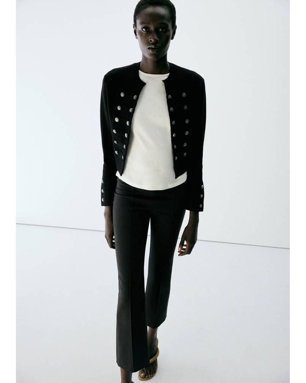 Mango Black Straight-Leg Trousers With Seam Detail