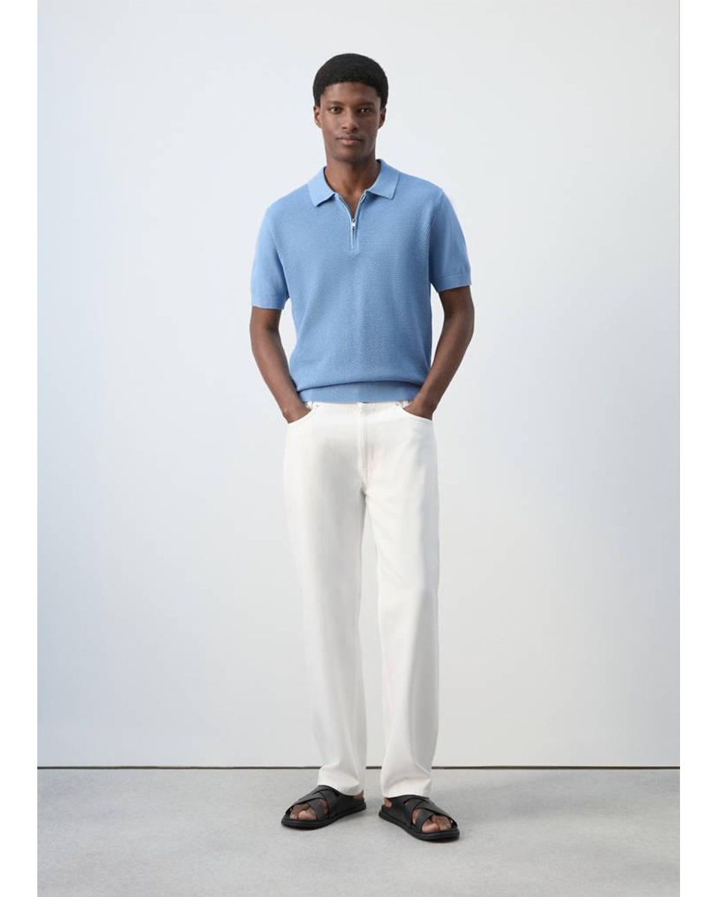 Mango White 100% Cotton Knitted Polo Structure for men