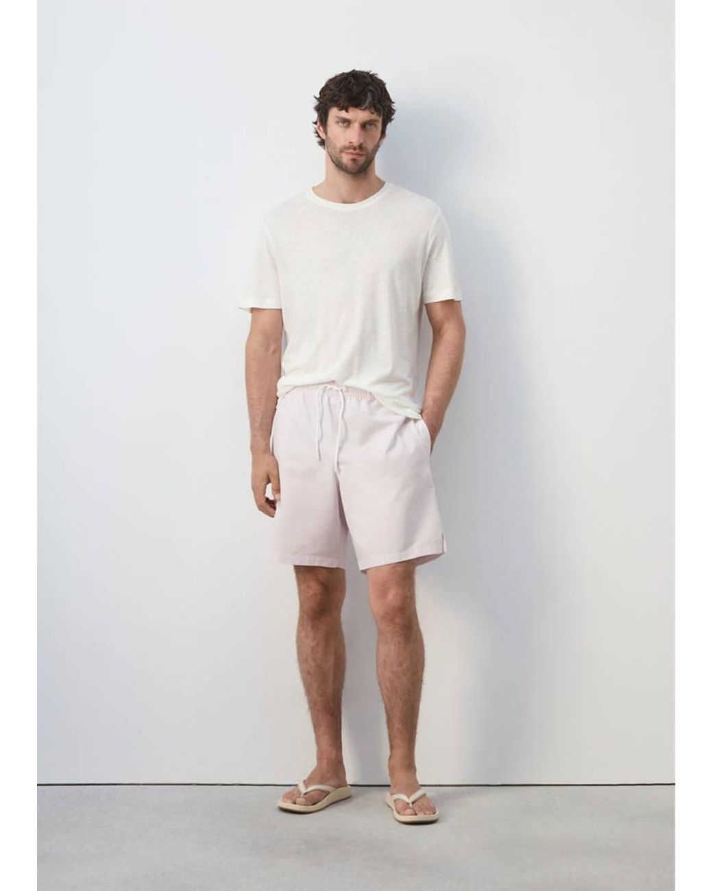 Mango White Seersucker Striped Swimsuit for men