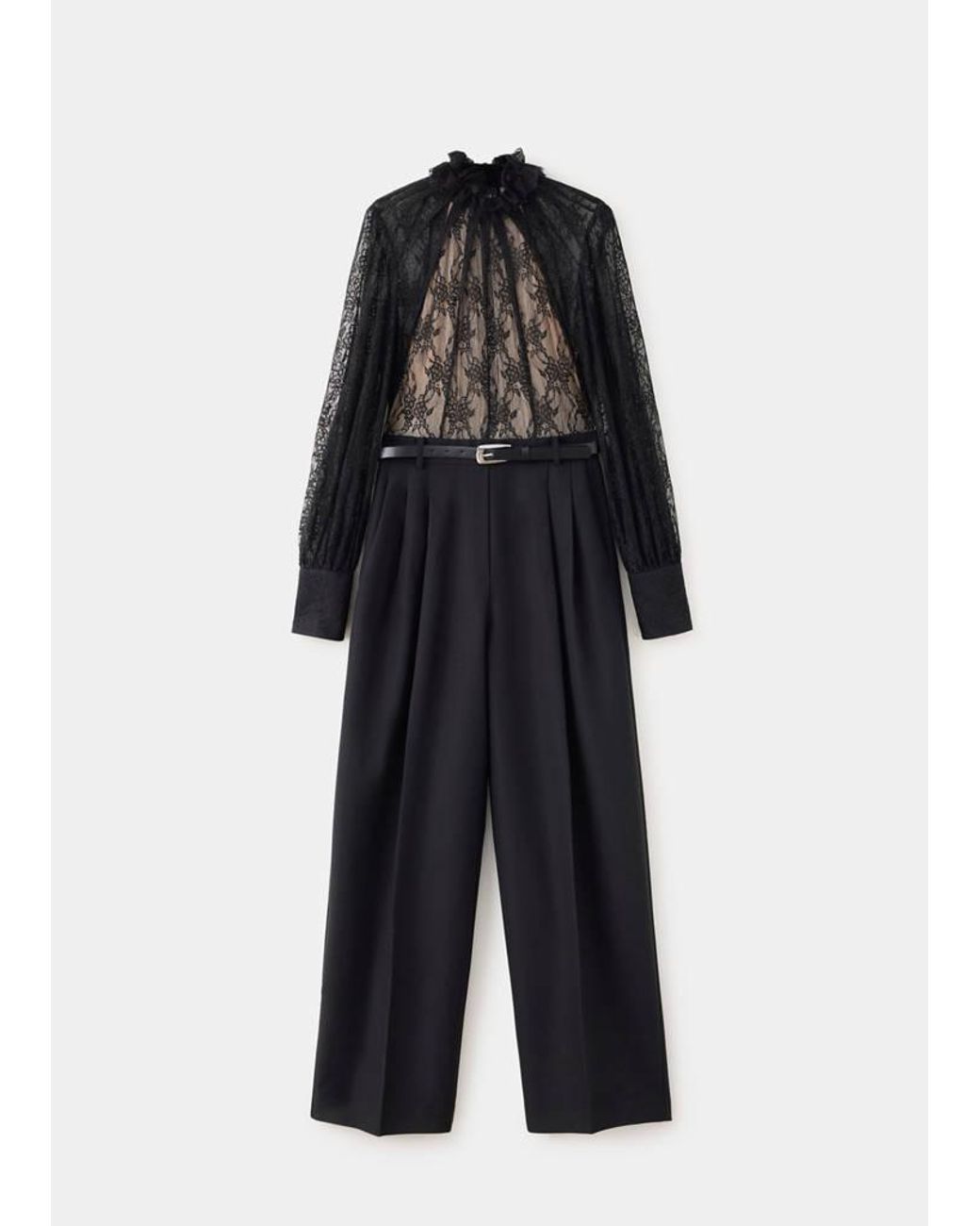 Mango Black Lace-Panel Jumpsuit