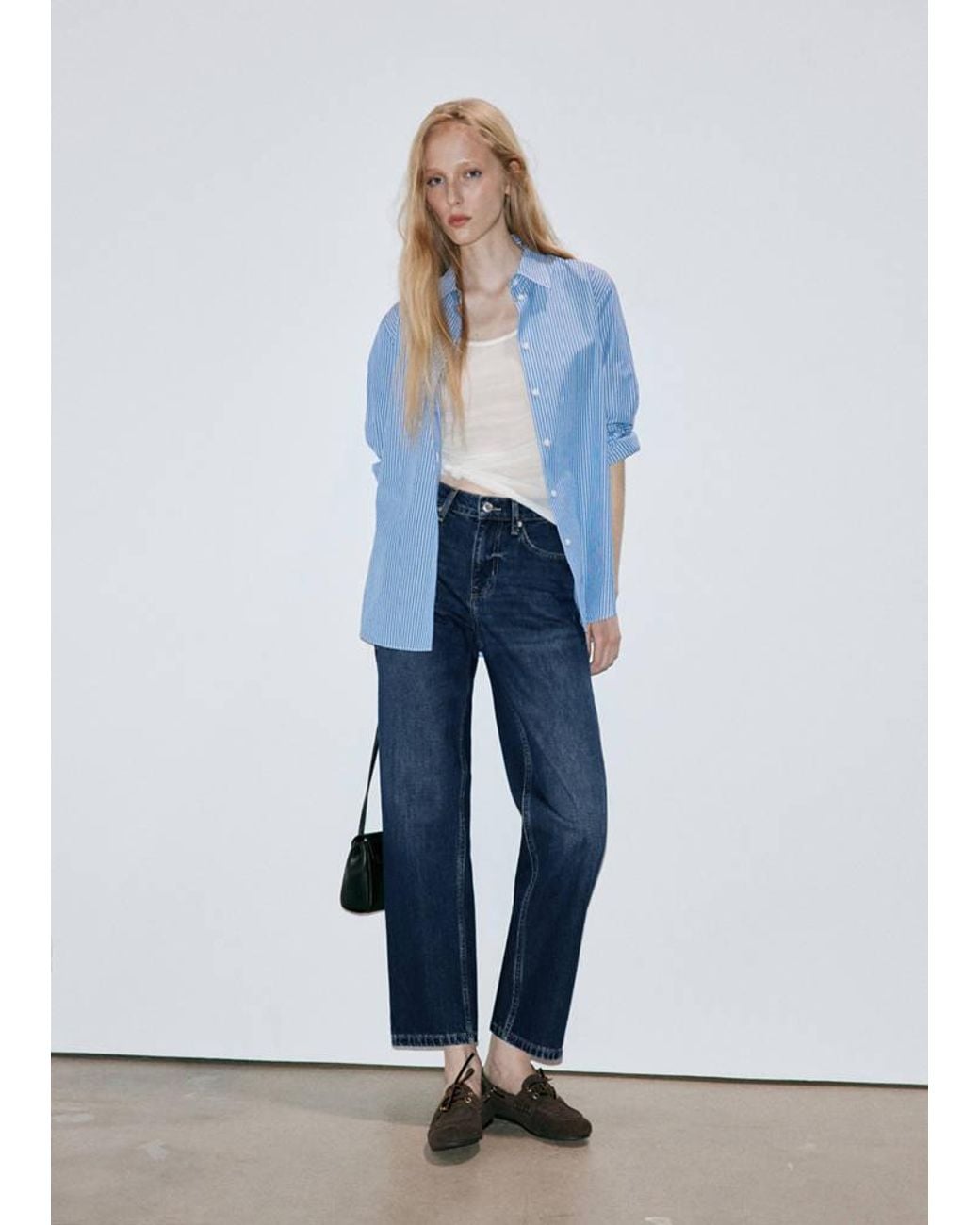 Mango Blue Mid-Rise Straight Jeans