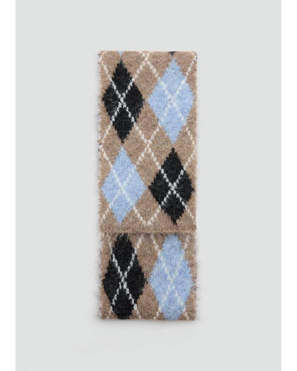 Mango Blue Diamond-Pattern Scarf With Brushed Finish