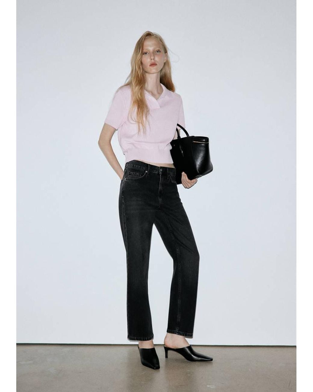 Mango Gray Mid-Rise Straight Jeans