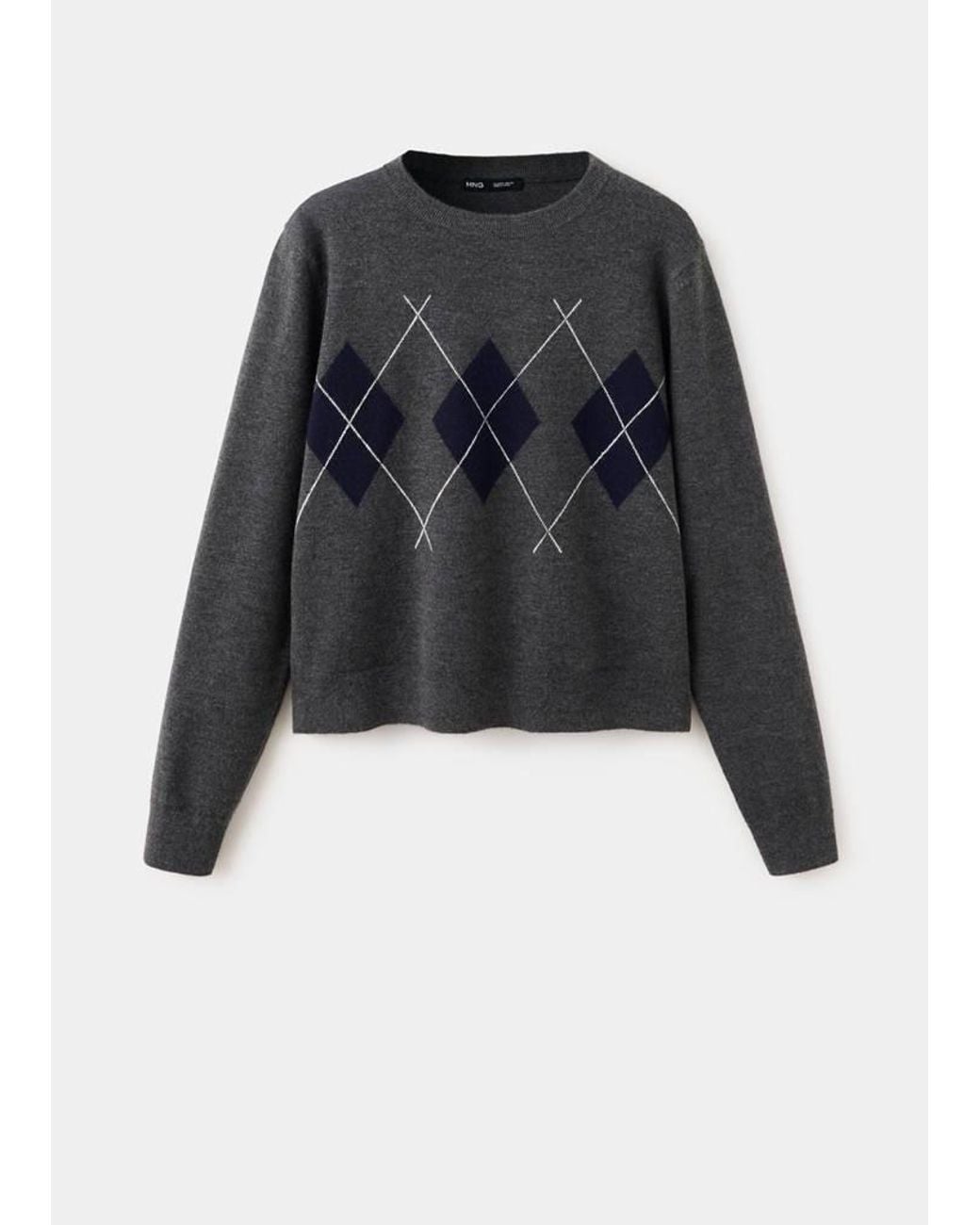 Mango White Argyle Knit Sweater