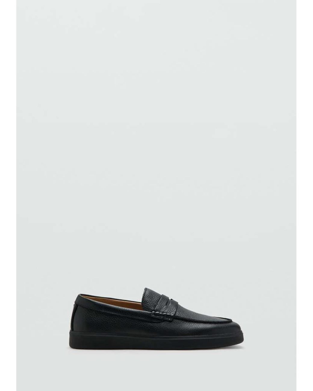 Mango Black Leather Penny Loafers for men