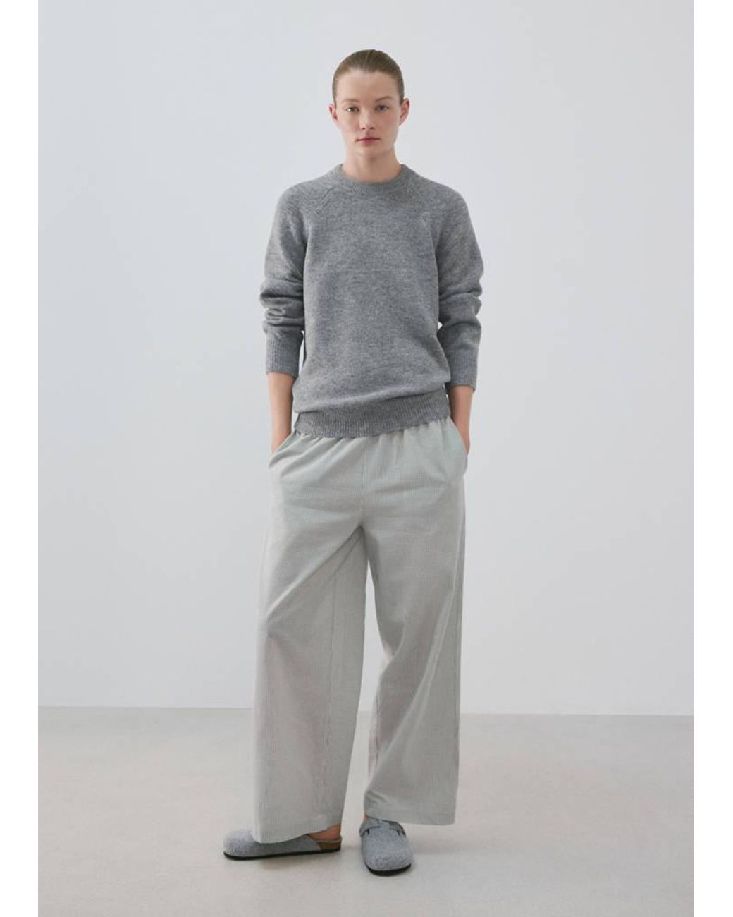 Mango Gray Round-Neck Knitted Sweater