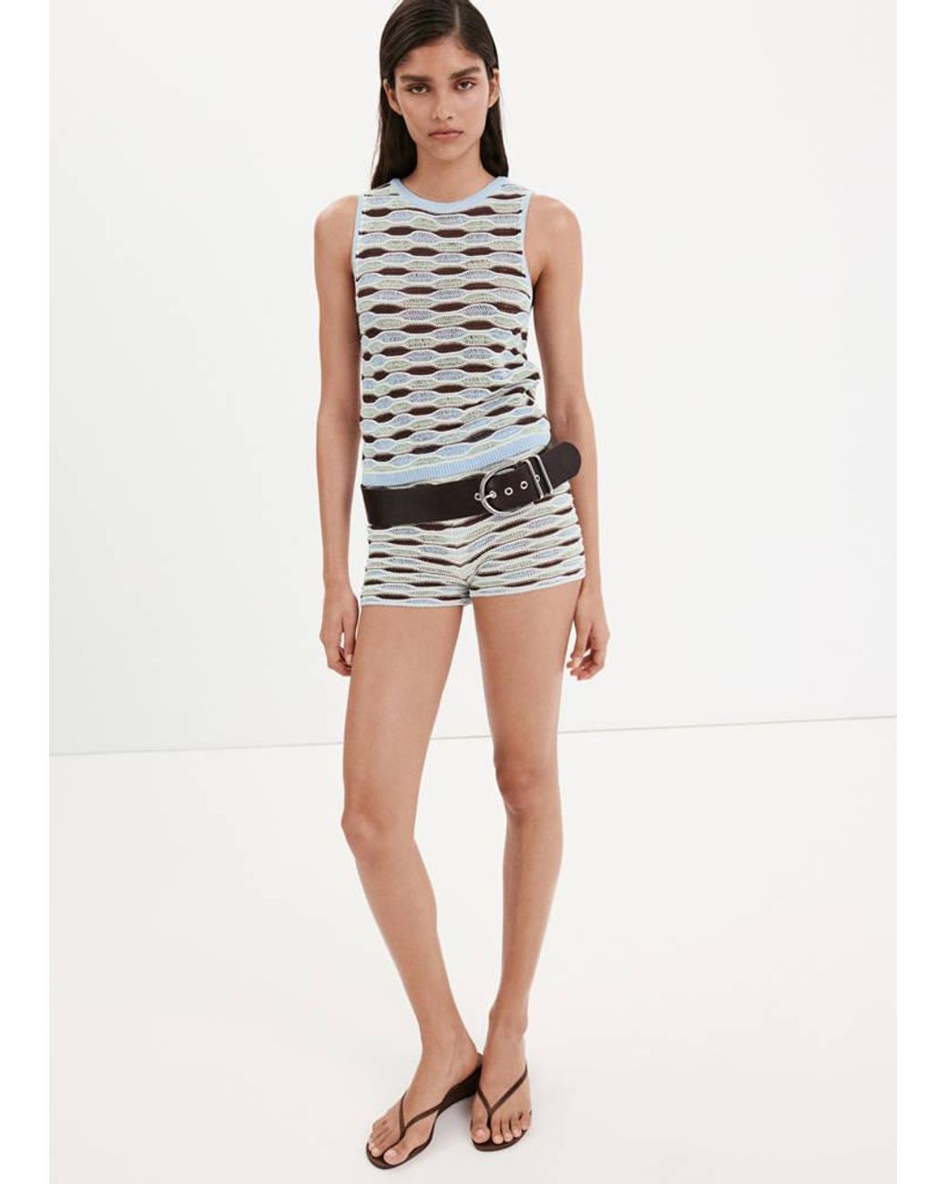 Mango Blue Wavy Stripe Knit Shorts