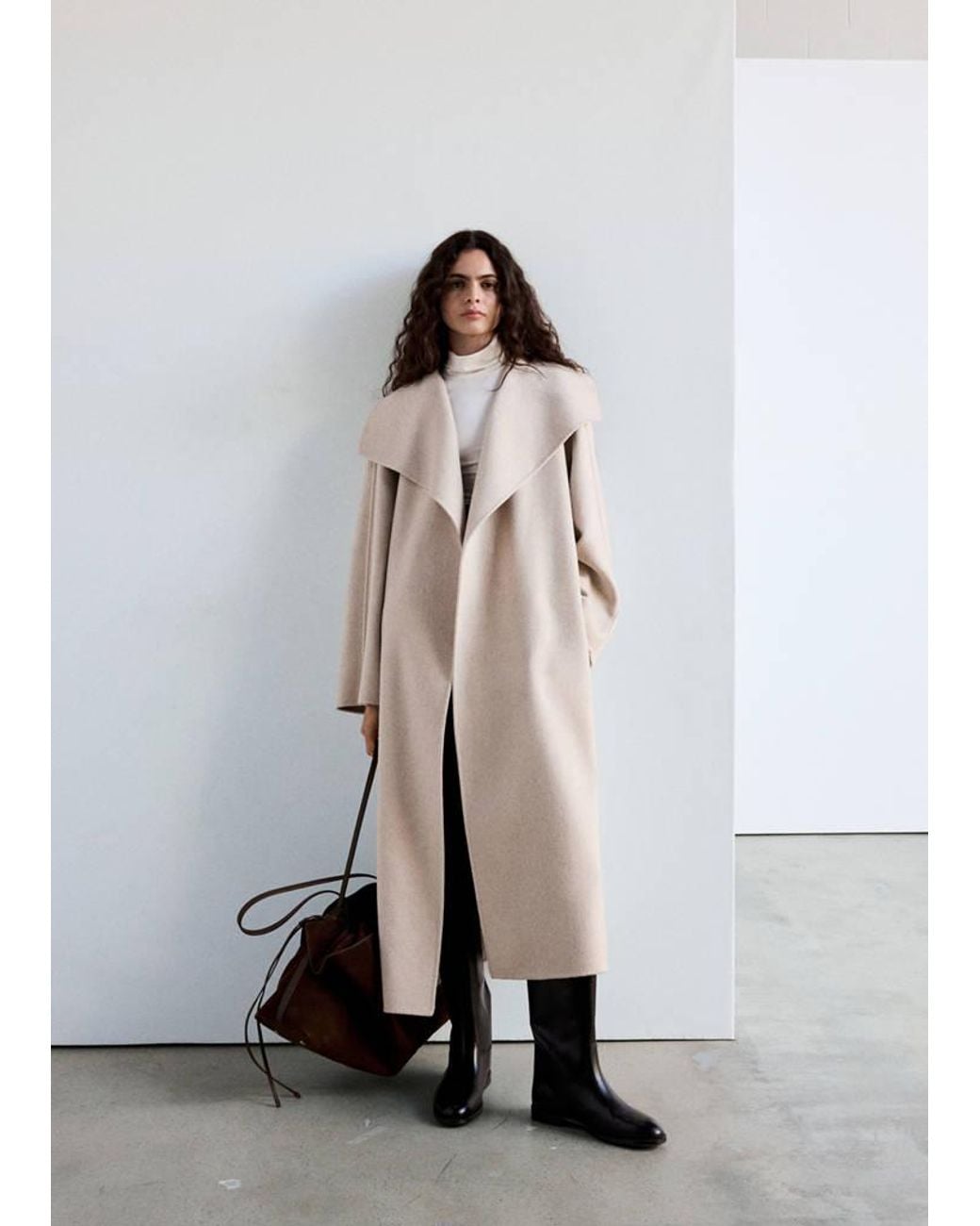 Mango White Handmade Wool Coat With Belt