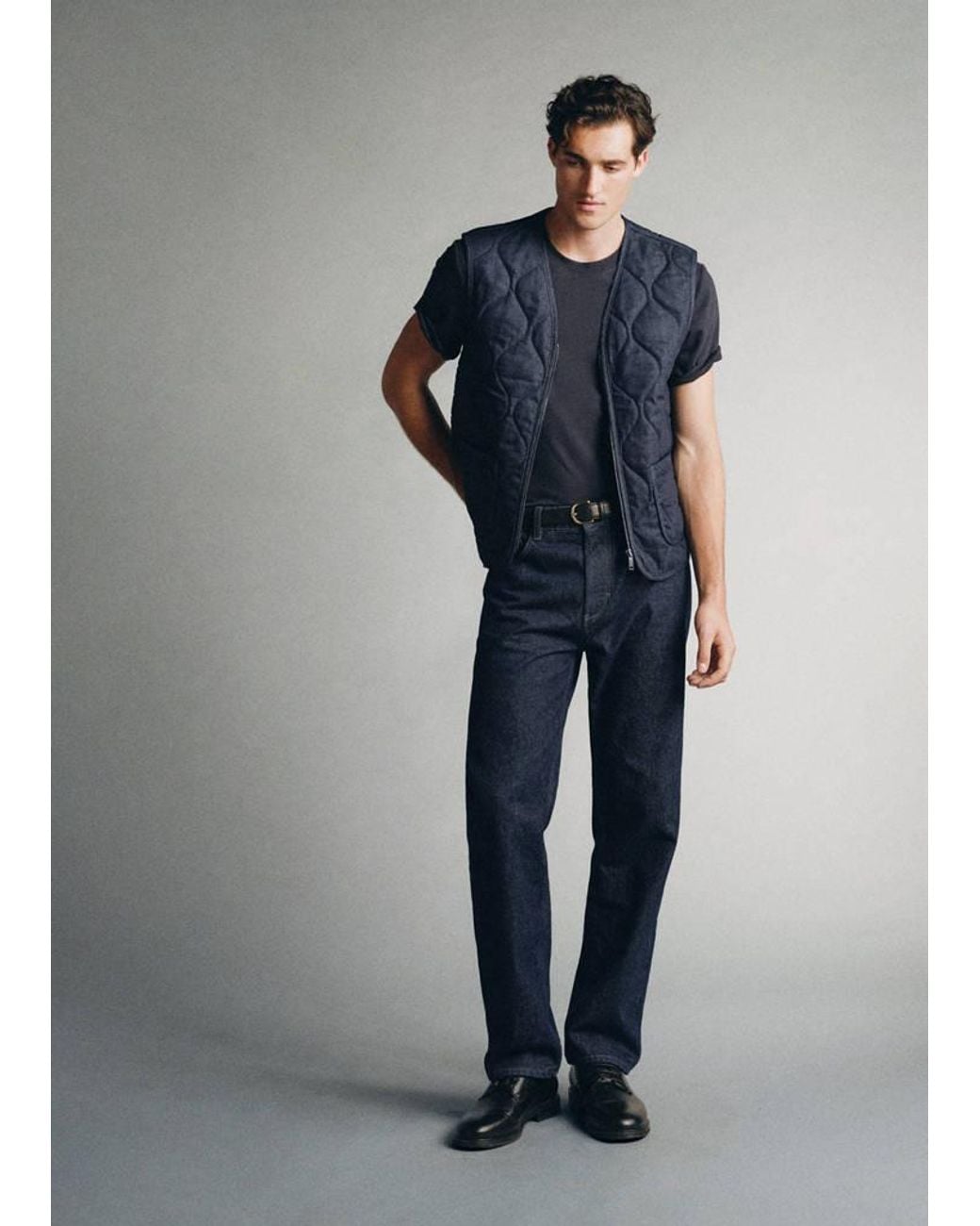 Mango Blue Padded Gilet, 100% Cotton for men