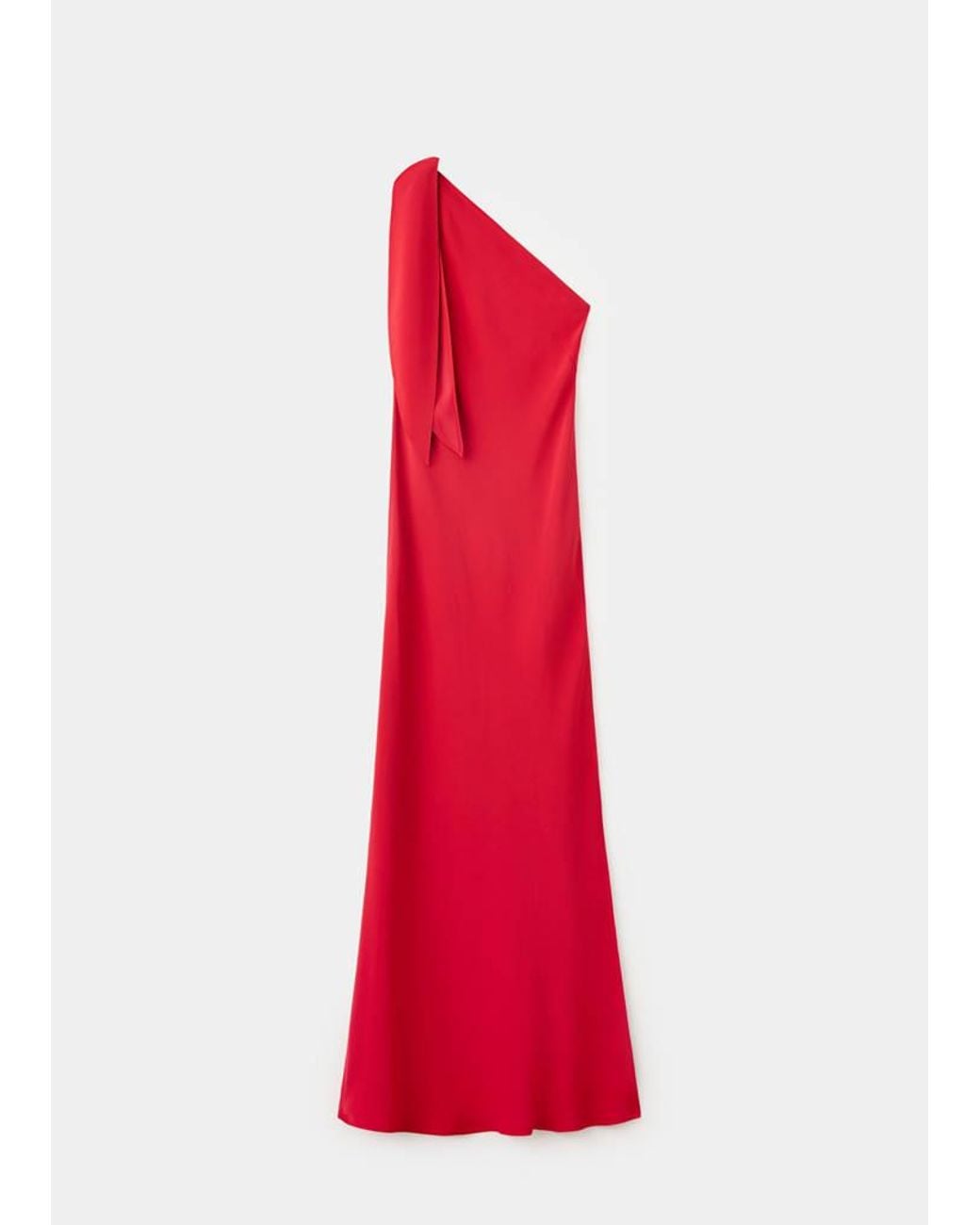 Mango Red Asymmetric Neckline Dress With Knot Detail