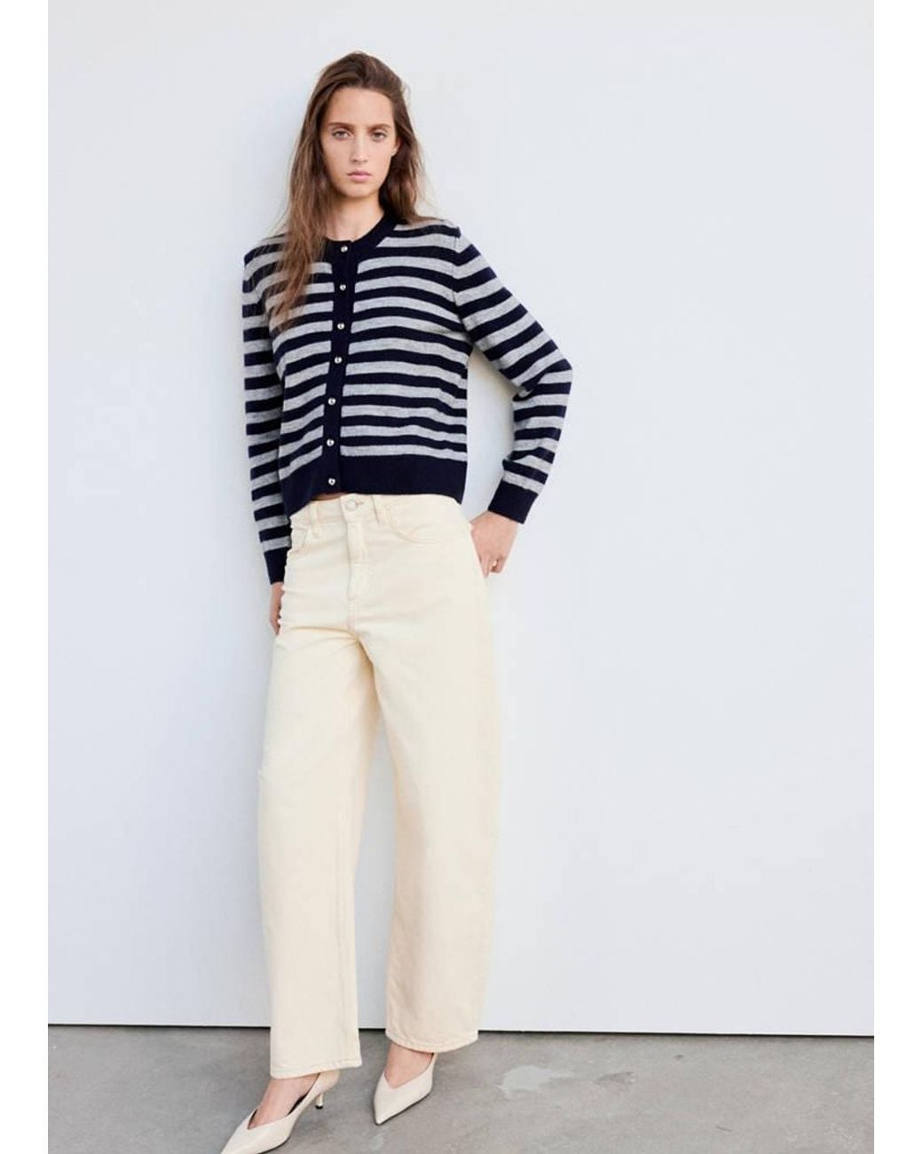 Mango White Knitted Cardigan With Metallic Buttons