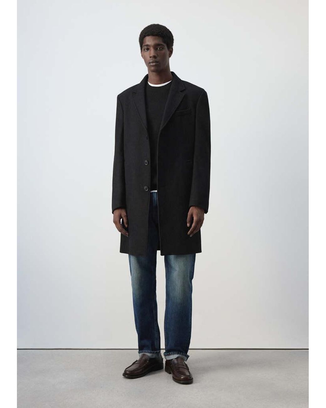 Mango Black Long Wool Coat for men