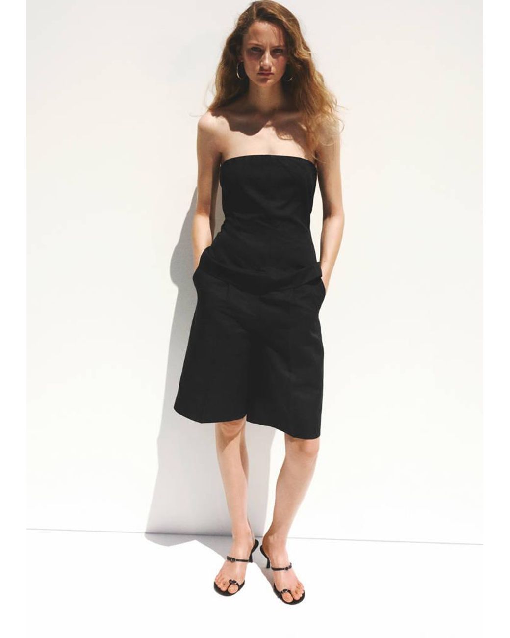 Mango Black Linen Strapless Top