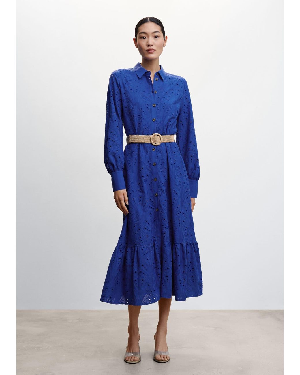 Mango Openwork Detail Shirt Dress in Blue Lyst UK