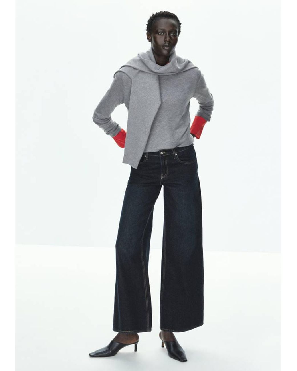 Mango Gray Round-Neck Knitted Sweater
