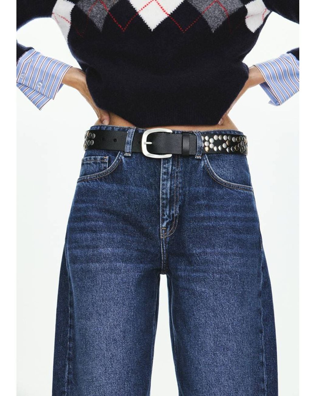 Mango Blue Studded Leather Belt