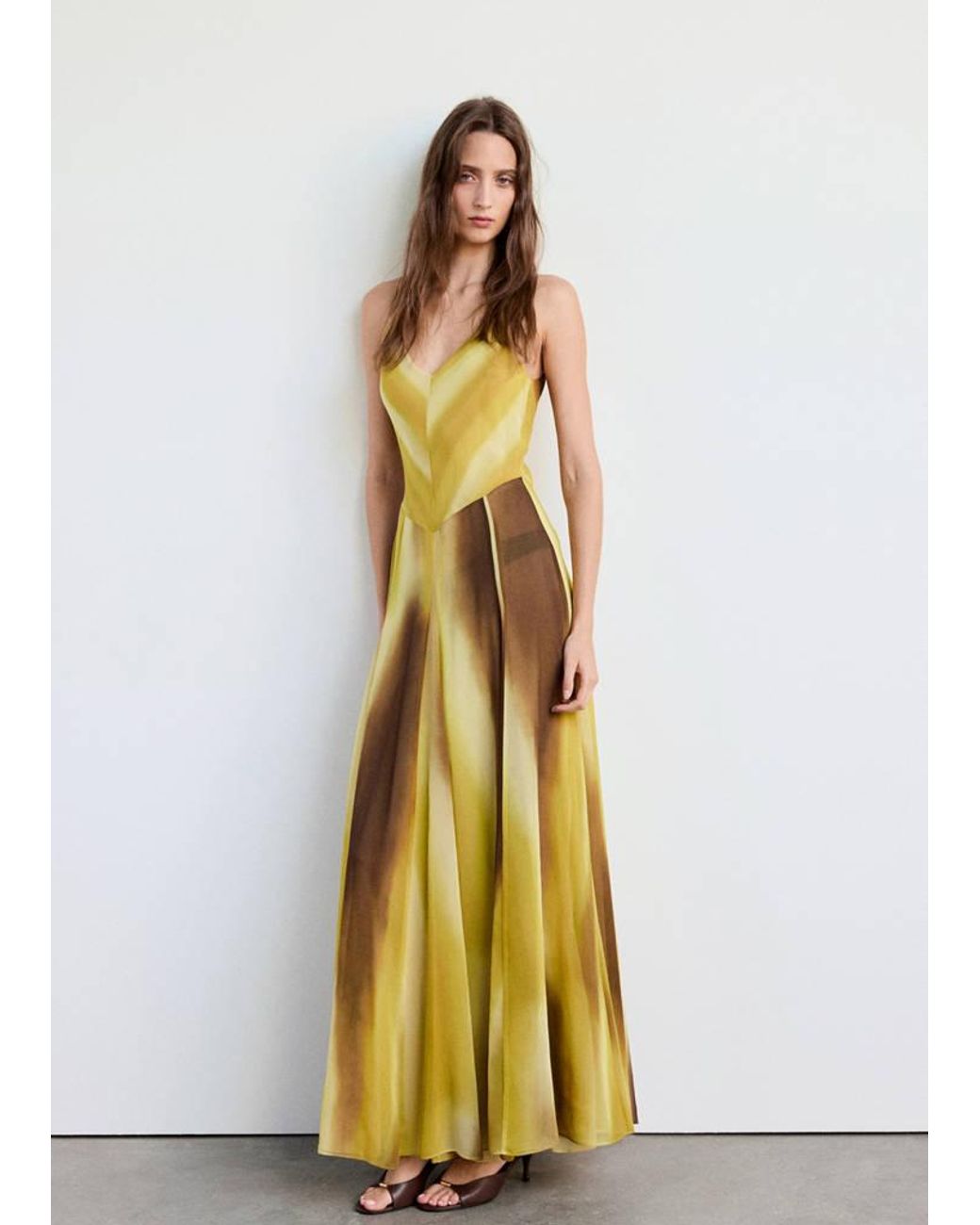 Mango Metallic Printed Dress With Godets Detail