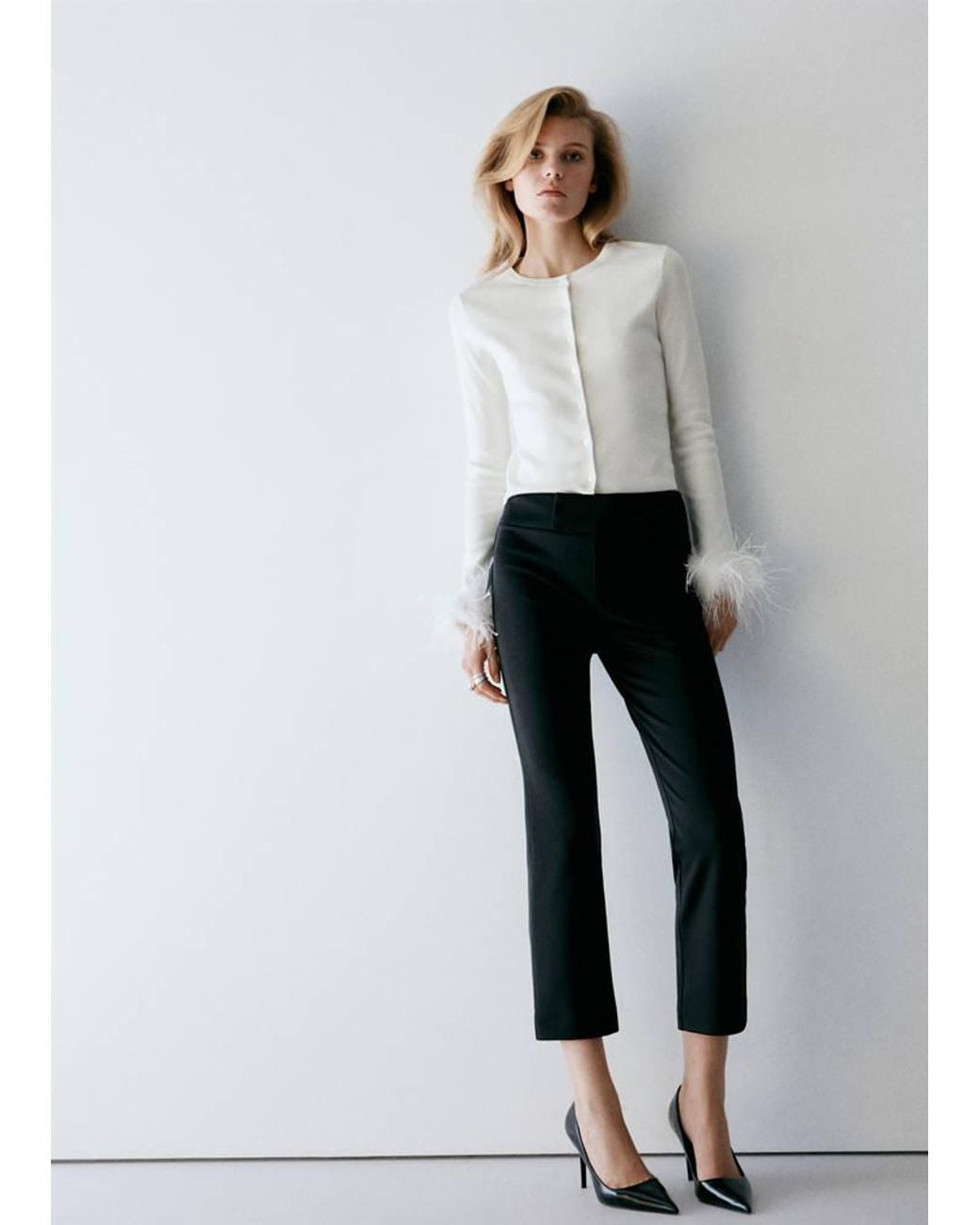 Mango Gray Cardigan With Feather Detailing