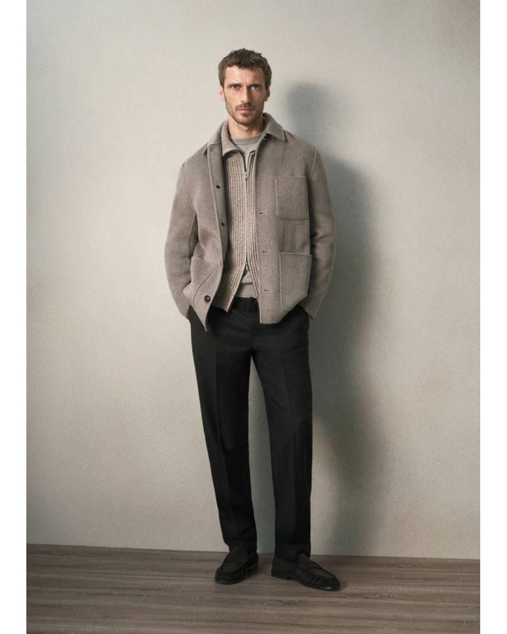 Mango Gray Wool-Cashmere Blend Coat With Pockets for men