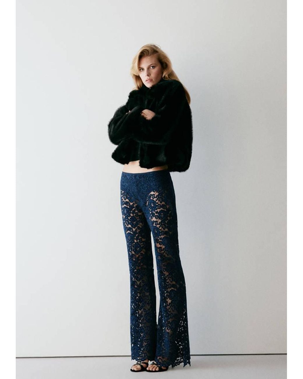 Mango Blue Semi-Transparent Lace Trousers