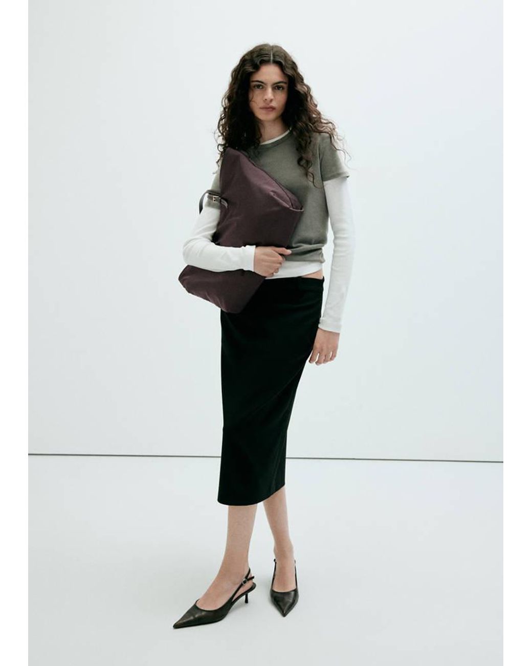Mango Brown Shopper Bag With Buckle Details