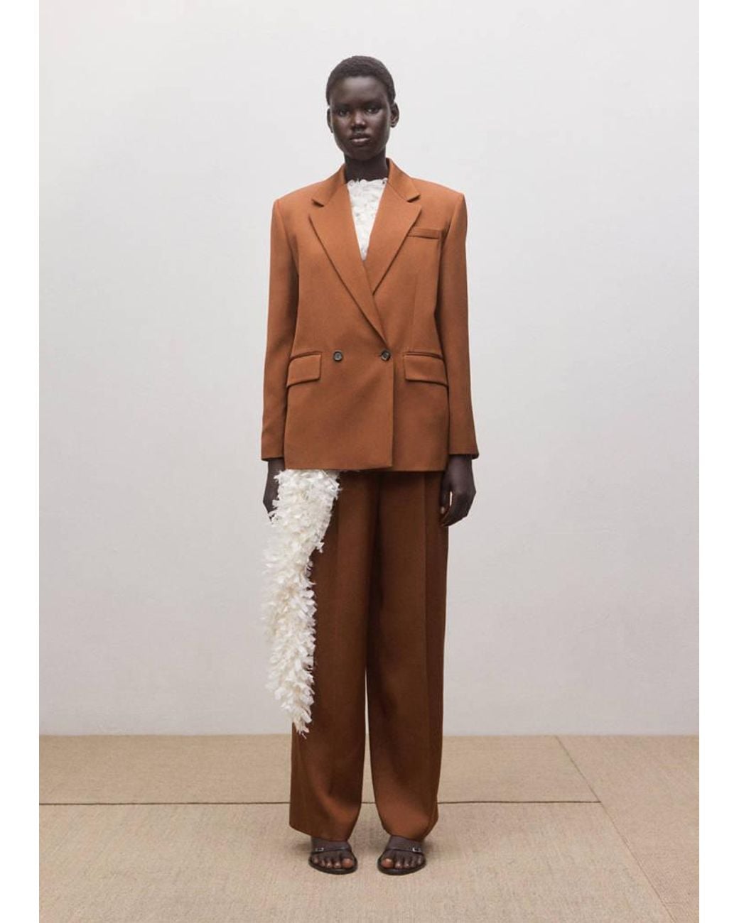 Mango Brown Double-Breasted Suit Jacket