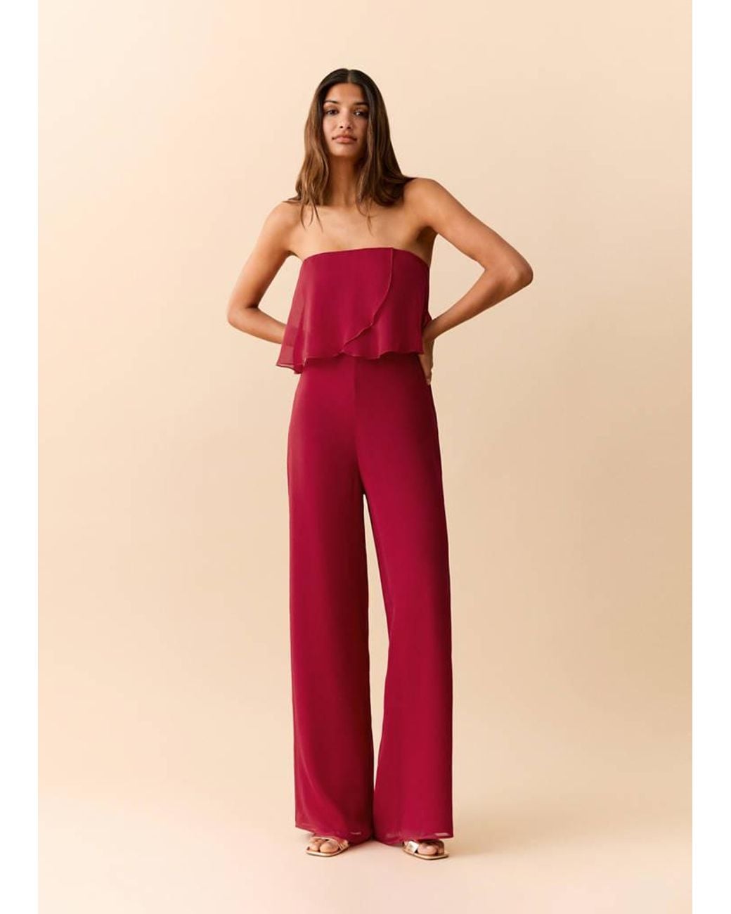 MANGO TEEN Red Strapless Jumpsuit