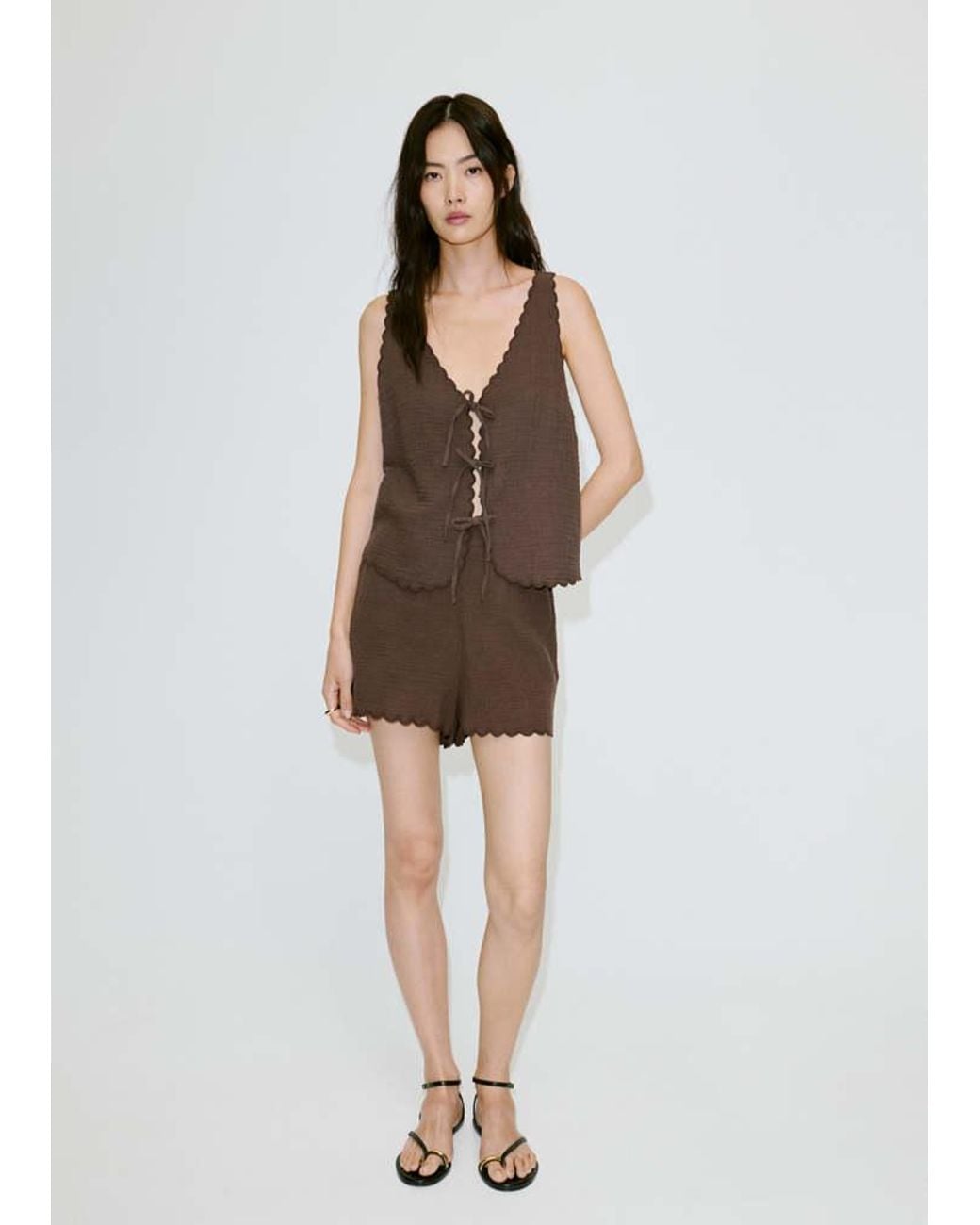 Mango Black Cotton Shorts With Scalloped Details