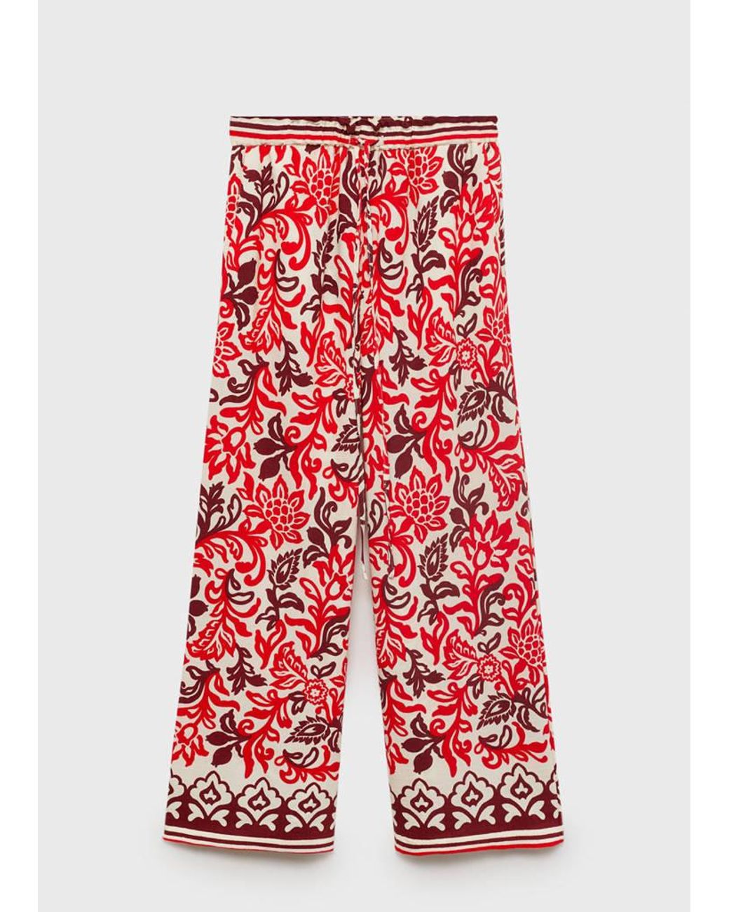 Mango White Flowy Printed Trousers