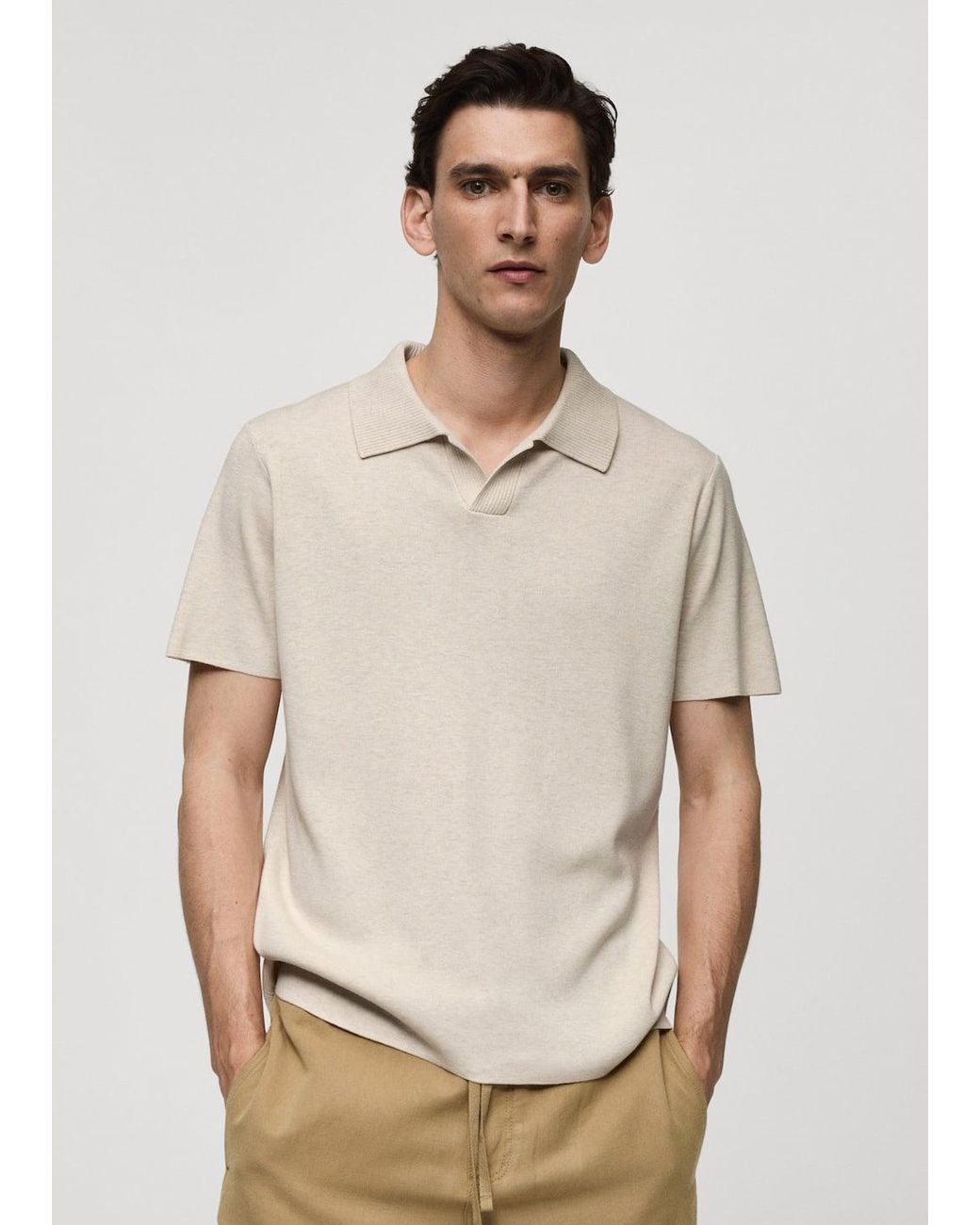 Mango Textured Knitted Cotton Polo Shirt in Natural for Men Lyst UK