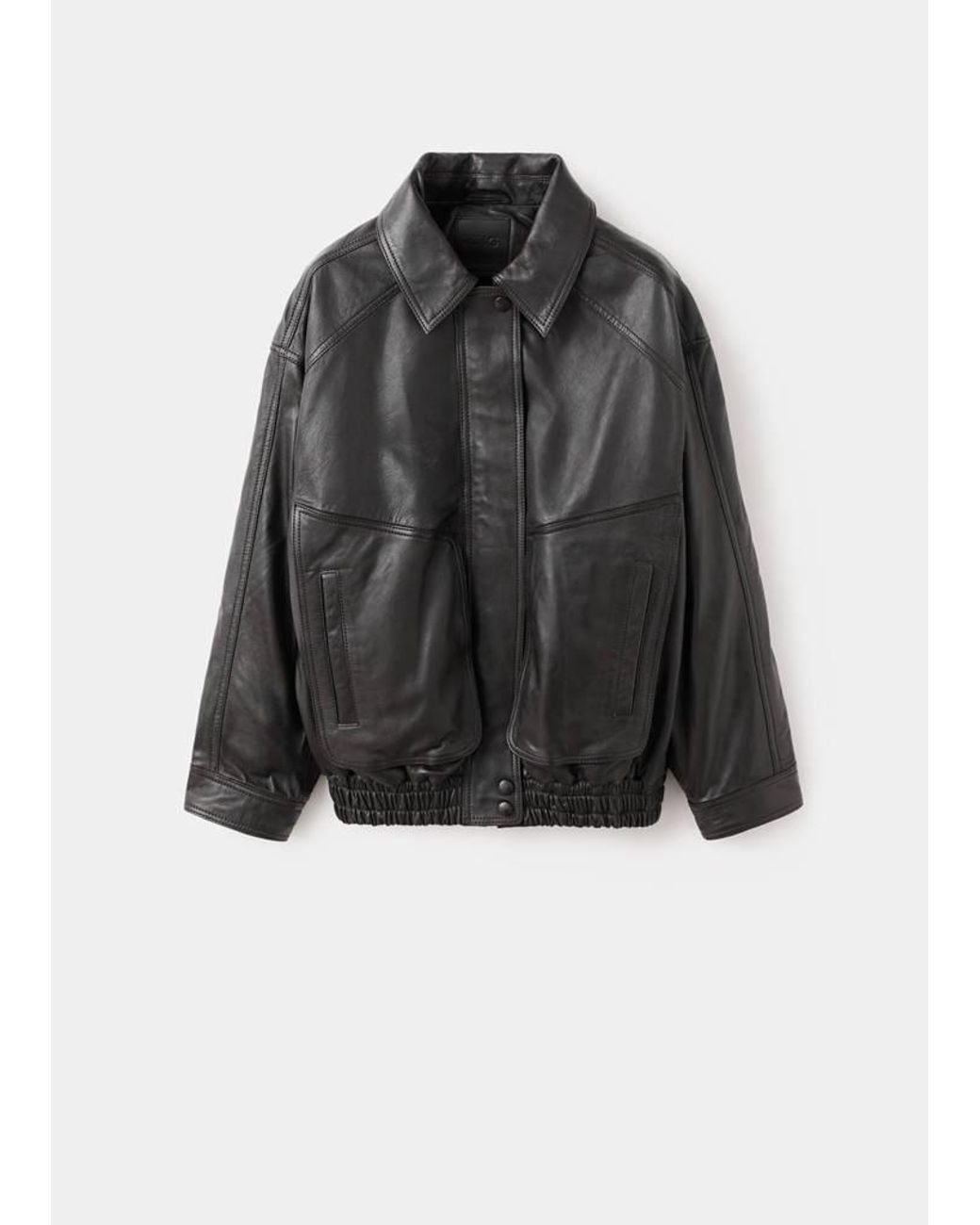 Mango Black Oversized Leather Jacket