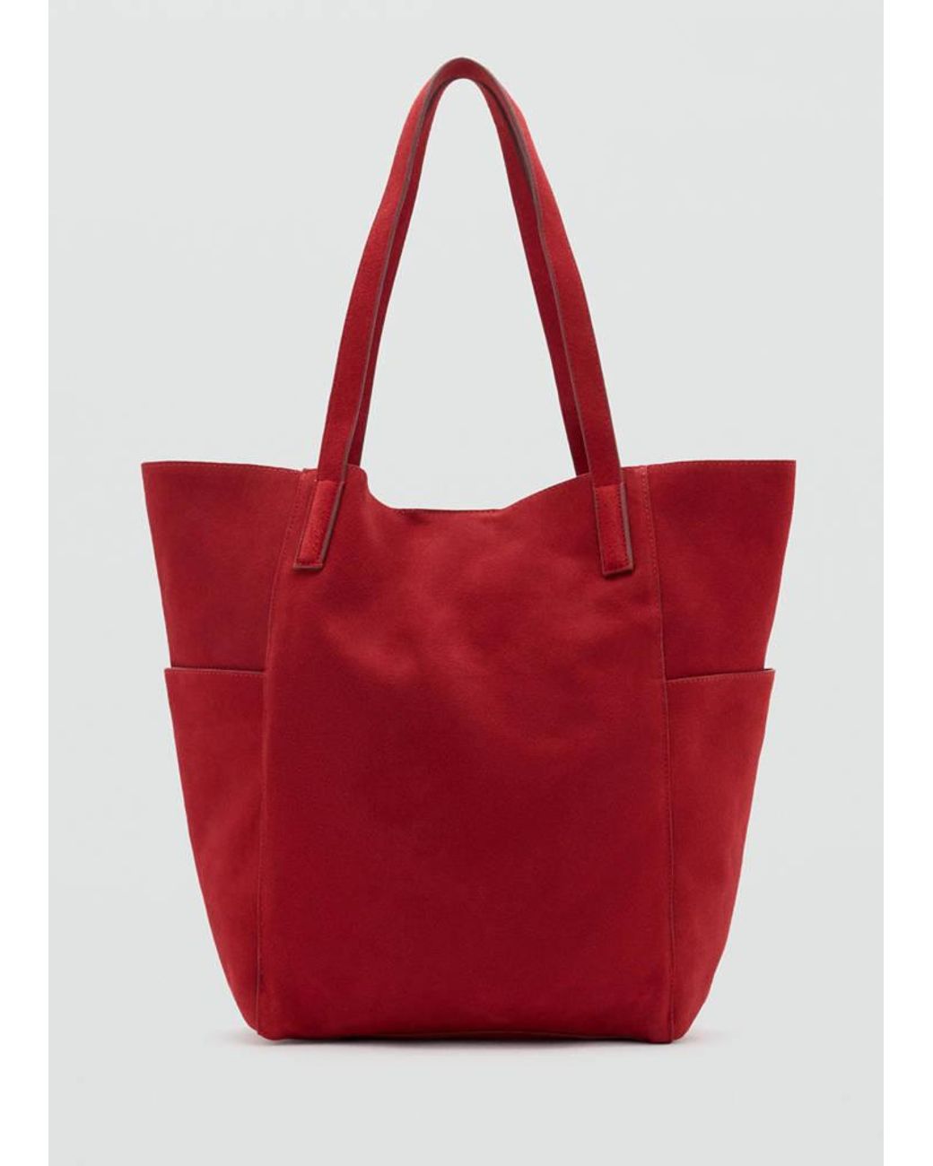 Mango Red Leather Shopper Bag