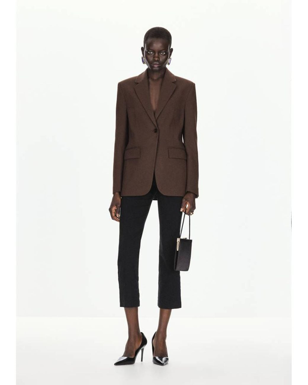 Mango Brown Straight Jacket With Flap Pockets