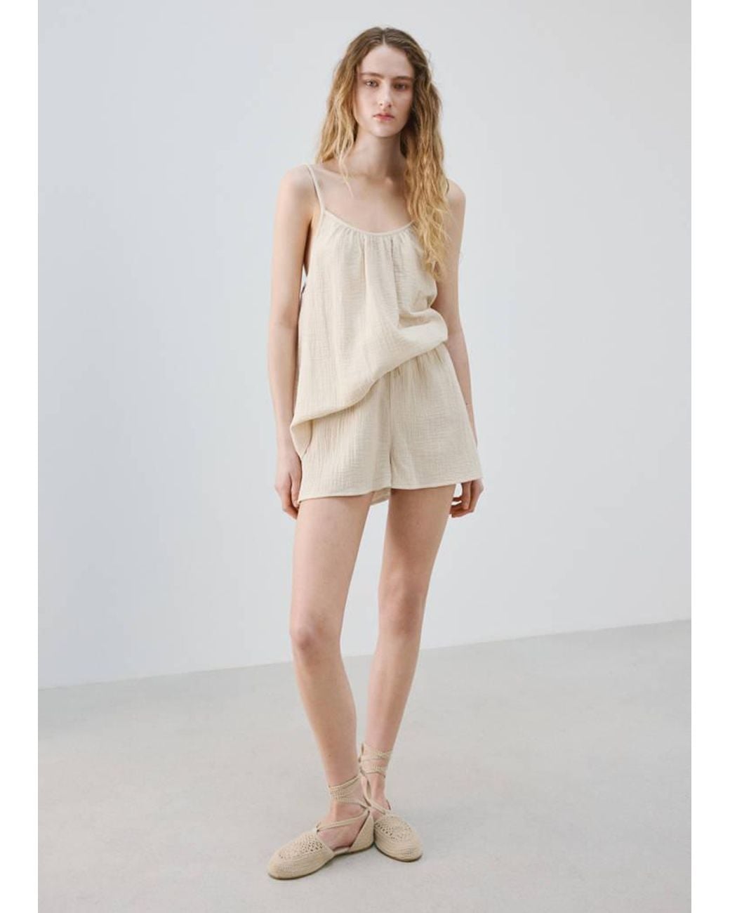 Mango Natural Plain Cotton Pyjama Shorts