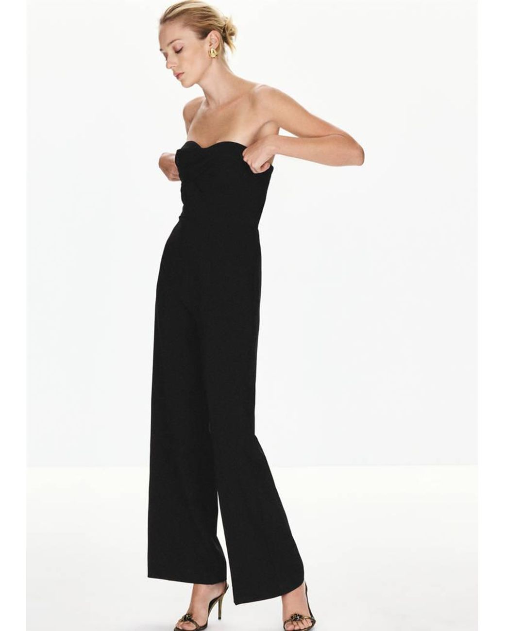 Mango Black Strapless Ruched Jumpsuit