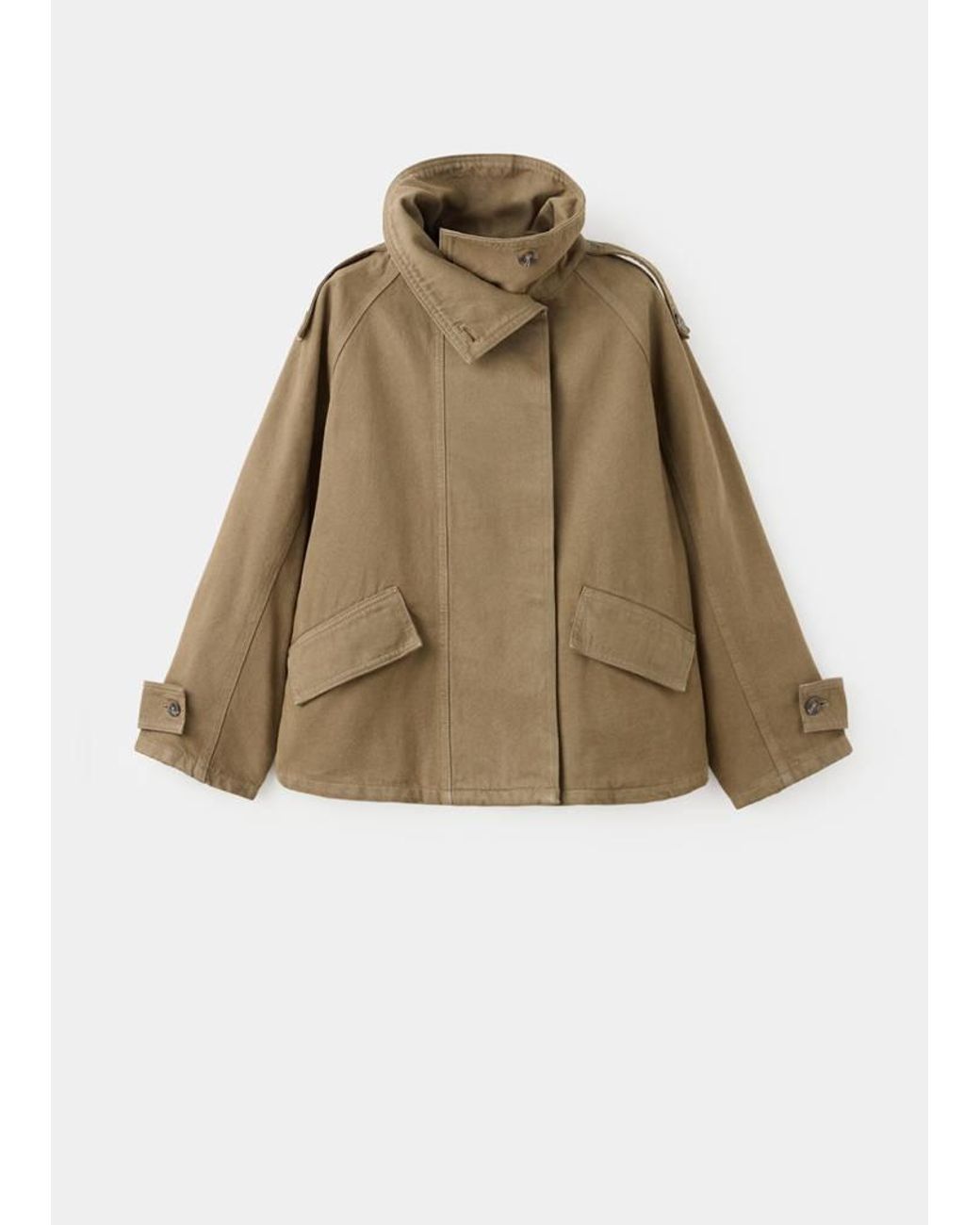 Mango Green Denim Funnel-Neck Parka