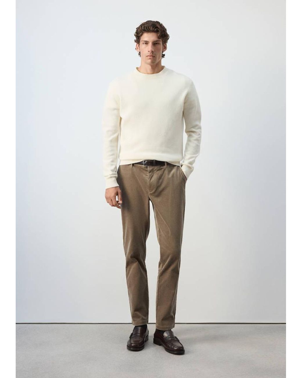 Mango White Corduroy Slim-Fit Trousers for men