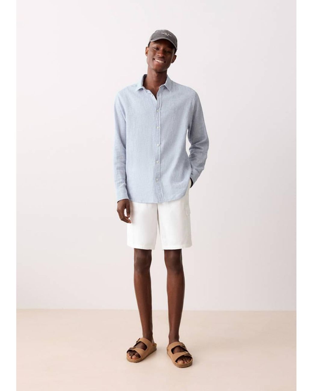 MANGO TEEN White Cotton Linen Cargo Shorts for men