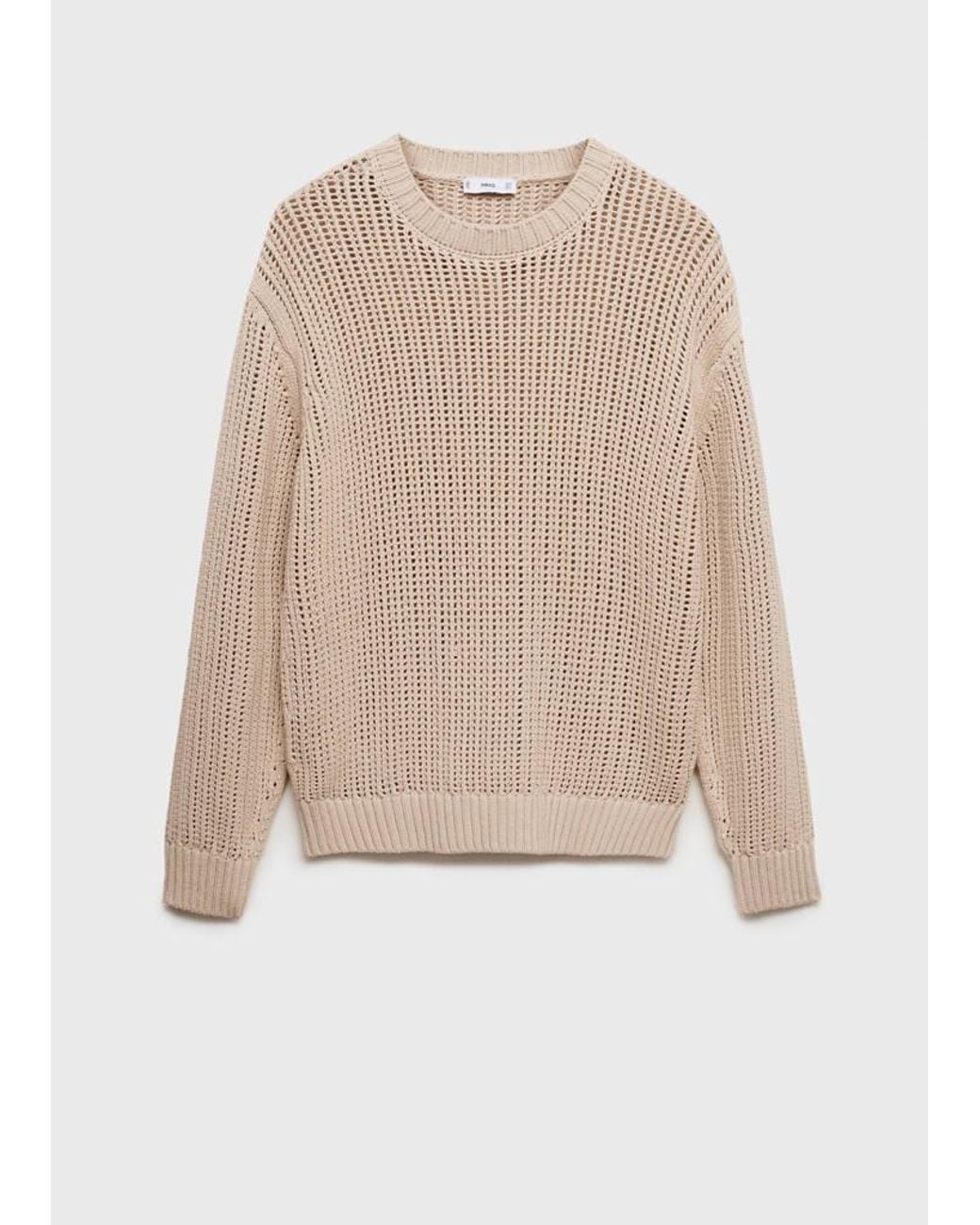 Mango White 100% Cotton Openwork Knitted Sweater for men
