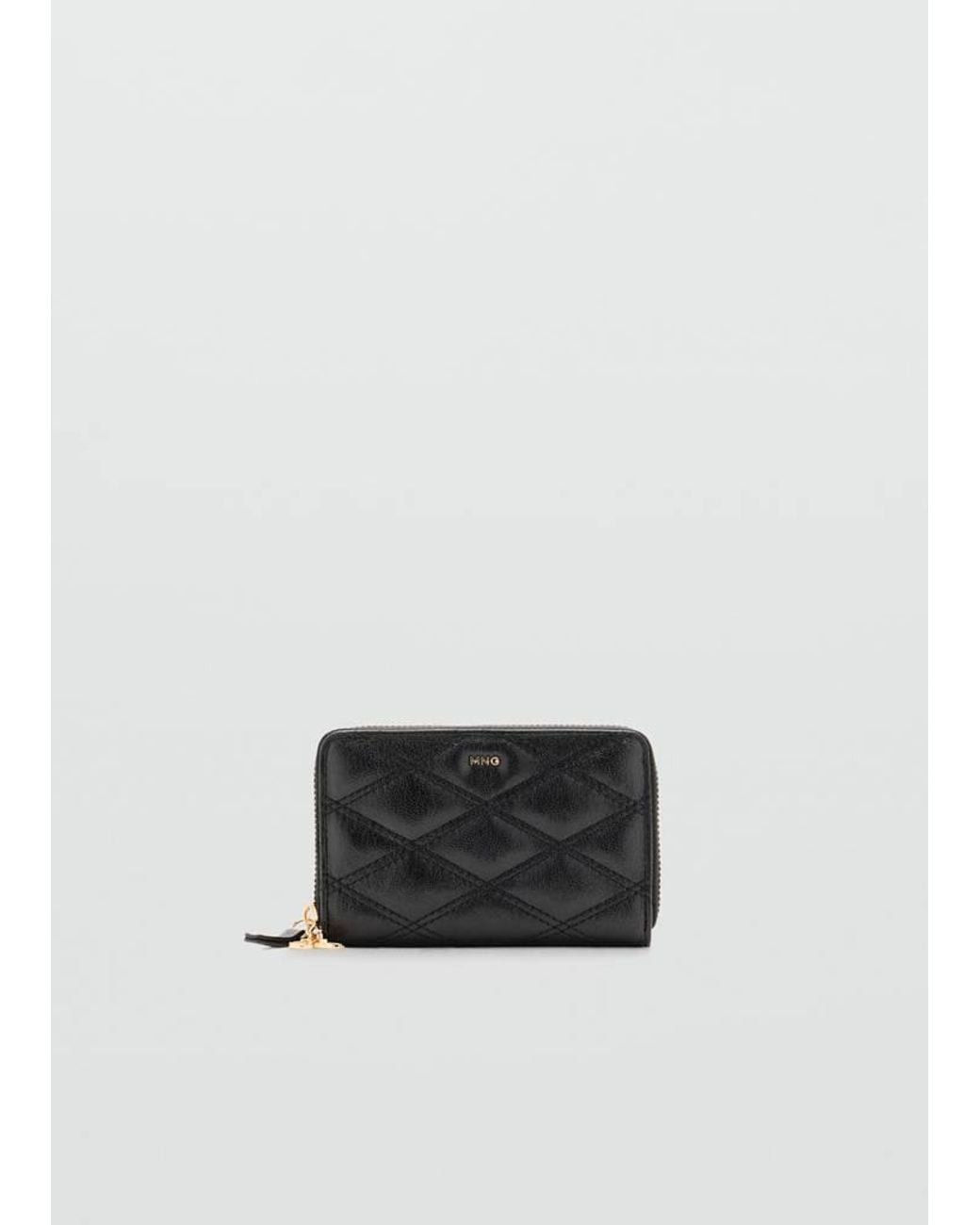 Mango White Faux Leather Wallet With Geometric Topstitching
