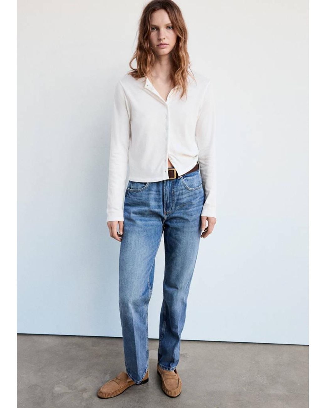 Mango Blue 100% Cotton Button-Front Cardigan
